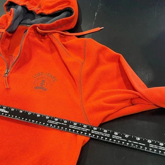 ❤️ 2/$11 Y2K Izod Jeans Waffle Knit Red Orange Fleece Hoodie Mens Large - Picture 9 of 9